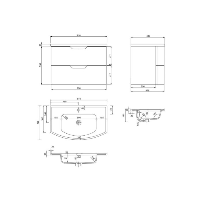 Arc 80cm 2 Drawer Wall Hung Vanity Unit