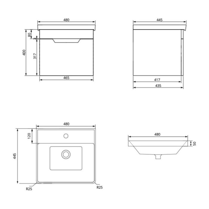 Freya 50cm 1 Drawer Wall Hung Vanity Unit