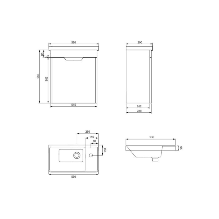 Freya 55cm 1 Door Cloakroom Wall Hung Vanity Unit