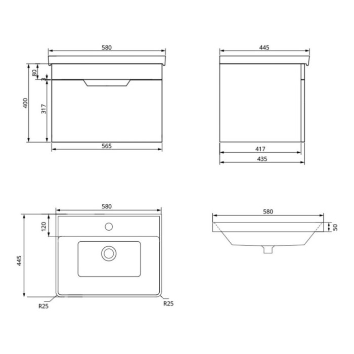 Freya 60cm 1 Drawer Wall Hung Vanity Unit