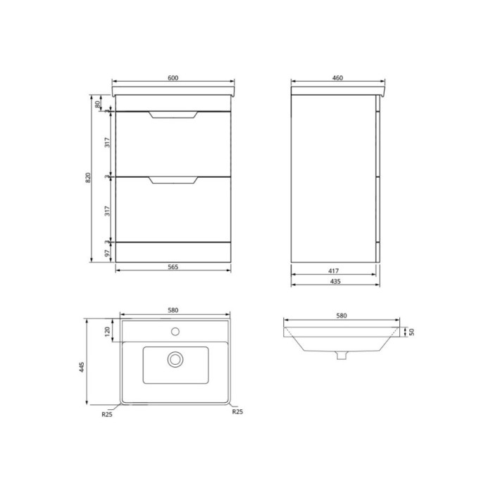 Freya 60cm 2 Drawer Floor Standing Vanity Unit