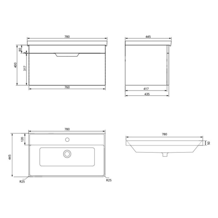 Freya 80cm 1 Drawer Wall Hung Vanity Unit