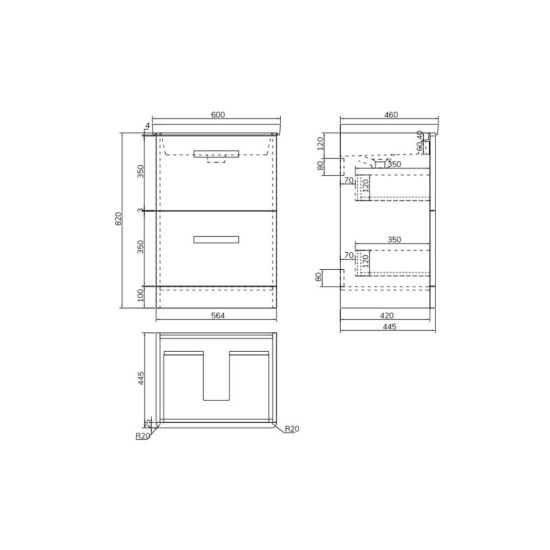 Kora 60cm 2 Drawer Floorstanding Vanity Unit