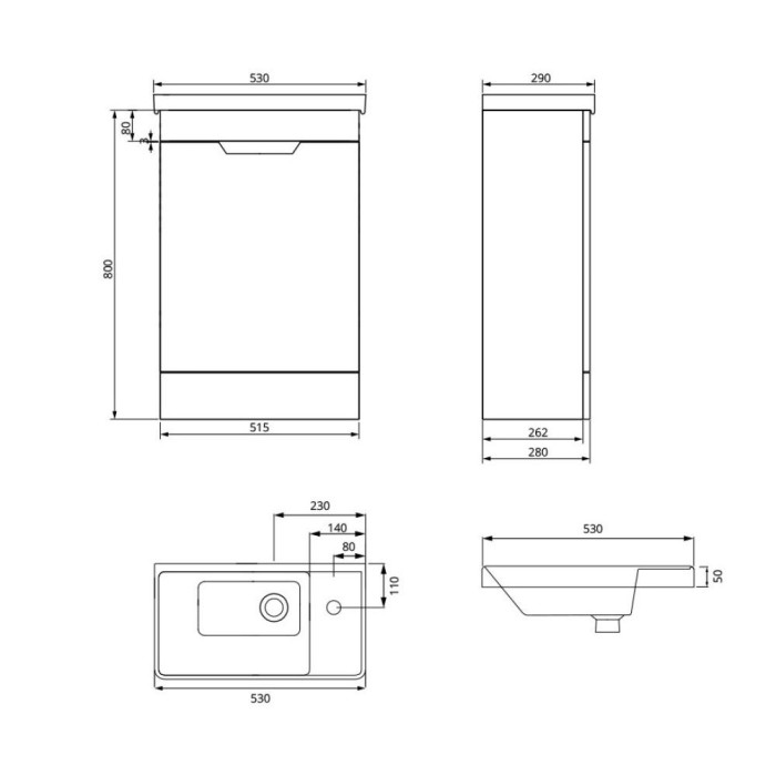 Freya 55cm 1 Door Cloakroom Floor Standing Vanity Unit
