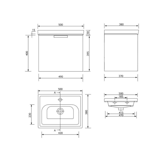 Stockholm 50cm 1 Drawer Wall Hung Vanity Unit