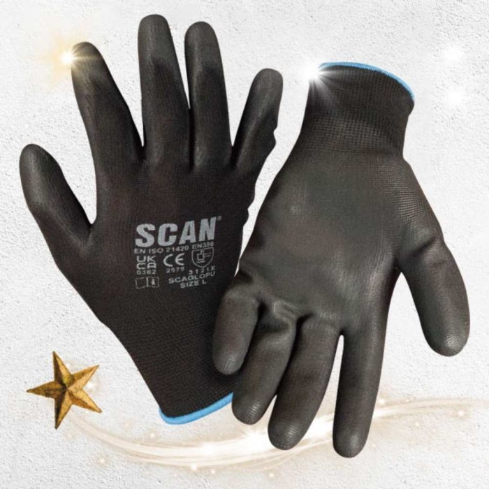 Scan Black PU Coated Gloves (5 Pairs)