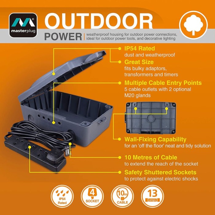 Weatherproof Box & 10m Extension Lead