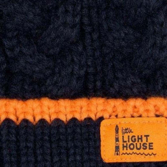 Kids Knitted Bobble Hat - Navy/Orange