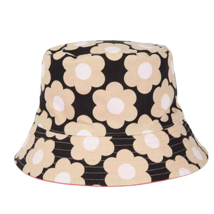 Orla Reversible Bucket Hat - Black Sixties Daisy & Pink
