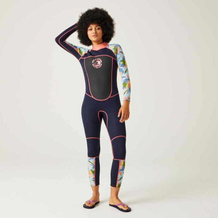 Women's Full 3mm Wetsuit - Navy/Abstract Floral Print