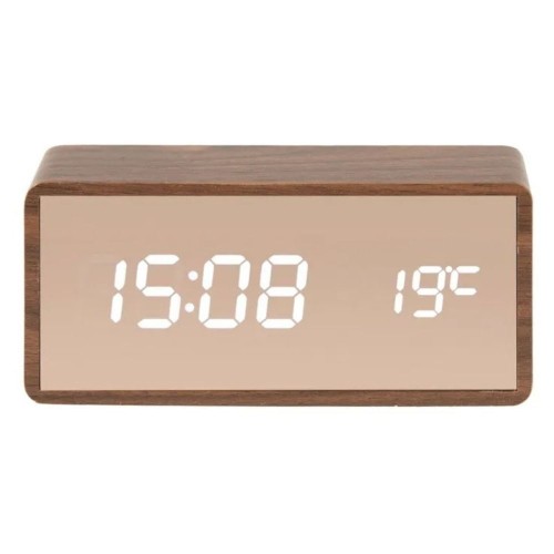 Karlsson Copper Mirror Alarm Clock - Dark Wood