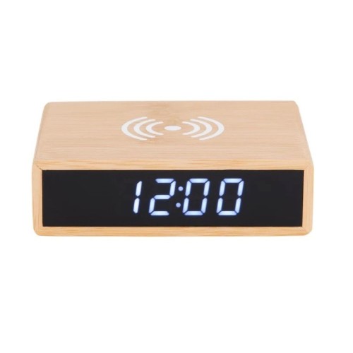 Karlsson Flat LED Alarm Clock w/Charger - Bamboo