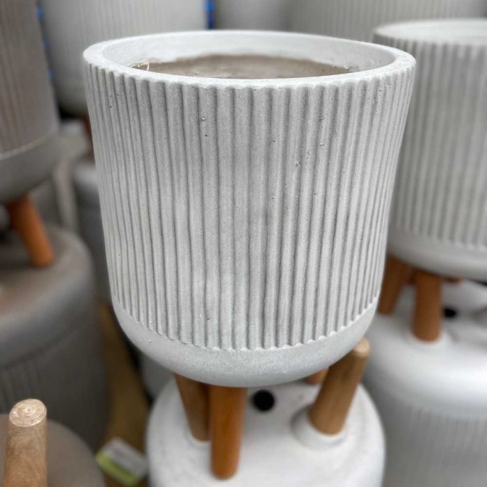 Textured Stripe Design Off-White Fibre Clay Planter