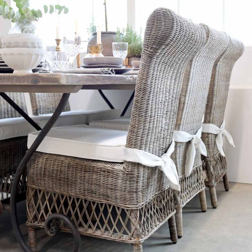 Old French Chair Braided with Cushion (Indoor)