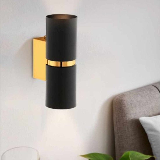 Passa Black/Gold Wall Light Rounded