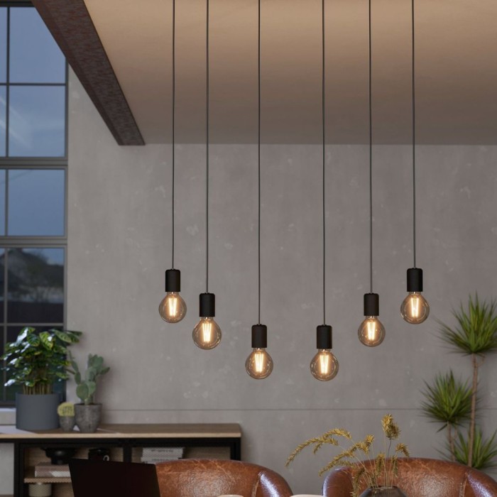 CONSETT 6 Pendant Lights Black/Wood