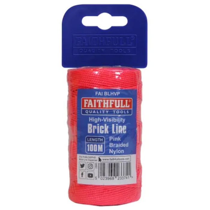 Faithfull Hi-Vis Nylon Brick Line 100m (330ft) Pink
