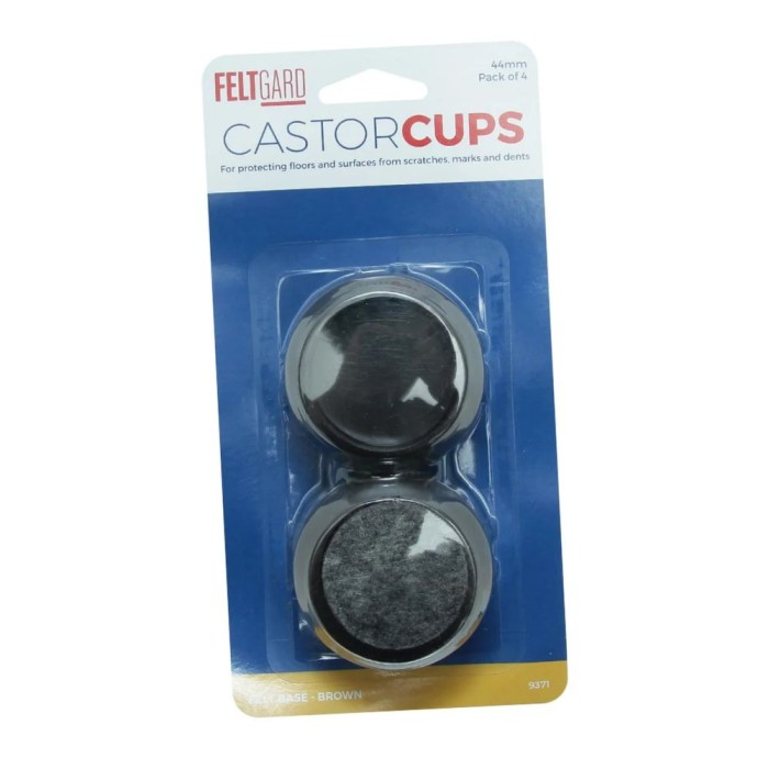 Furniture Castor Cups with Felt Base | 44mm | Brown | Pack of 4