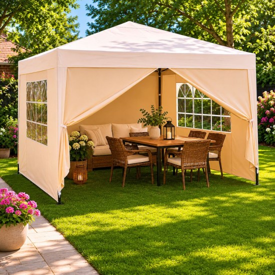 Pop Up Gazebo with Sidewalls | 3M x 3M | Cream