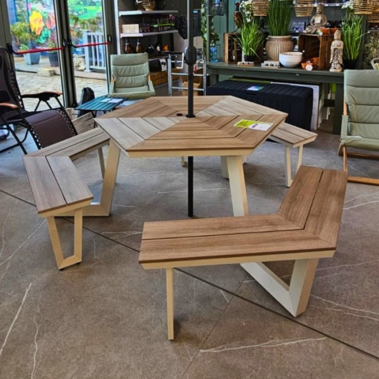 Octagonal Aluminium Garden Picnic Bench | 2.2M | Cream