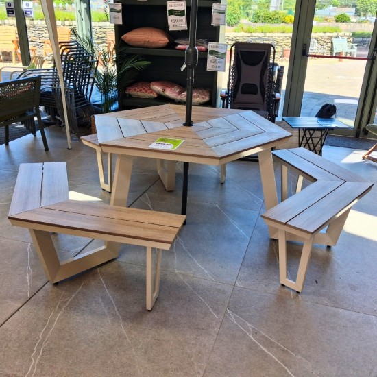 Octagonal Aluminium Garden Picnic Bench | 2.2M | Cream