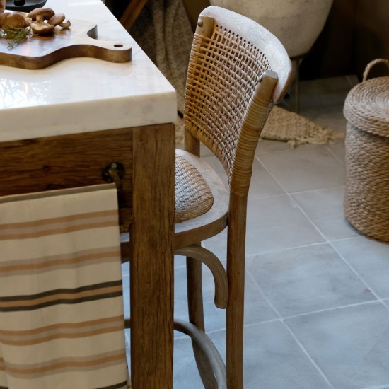 Chic Antique French Bar Stool with Wicker Seat & Backrest | 41080700