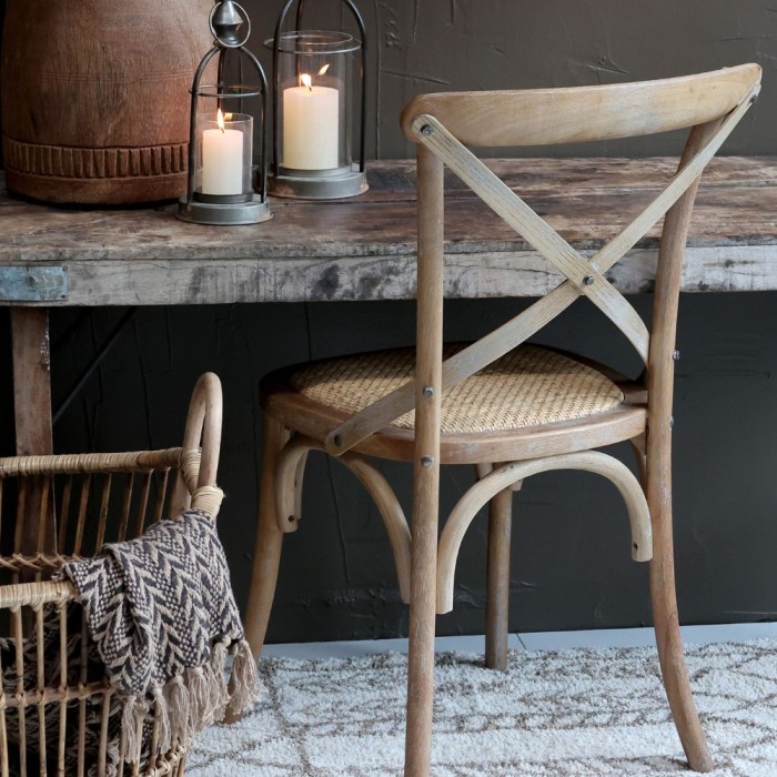 Chic Antique French Dining Chair with Wicker Seat | 41067800