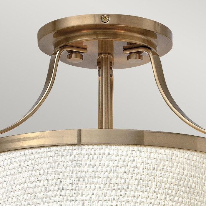 Charlotte 3 Light Semi-Flush - Brushed Caramel, Linen Shade
