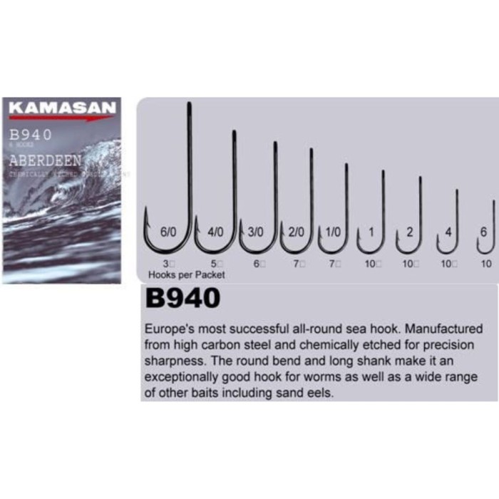 Kamasan B940 Aberdeen Sea Hooks | Size 3/0 (6 Pack)