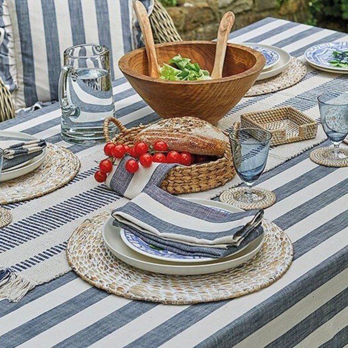 Wide Stripe Tablecloth Flint Blue