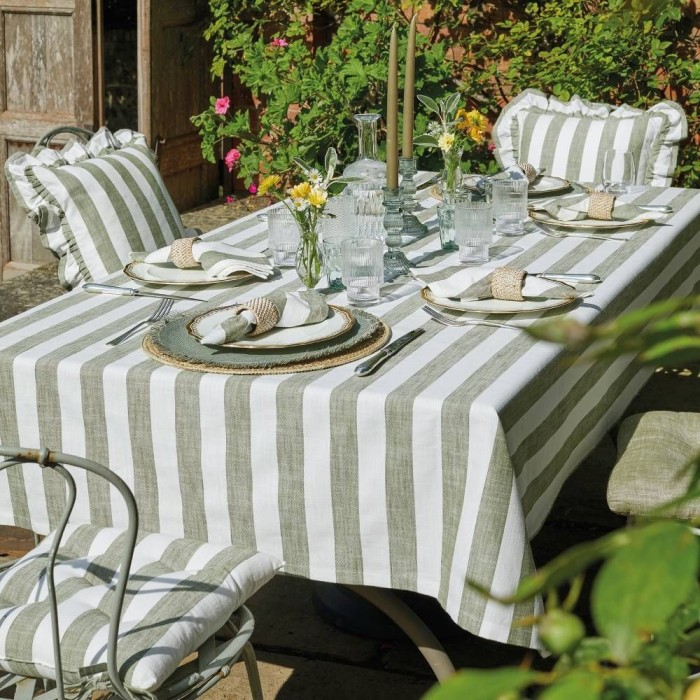 Wide Stripe Tablecloth Olive