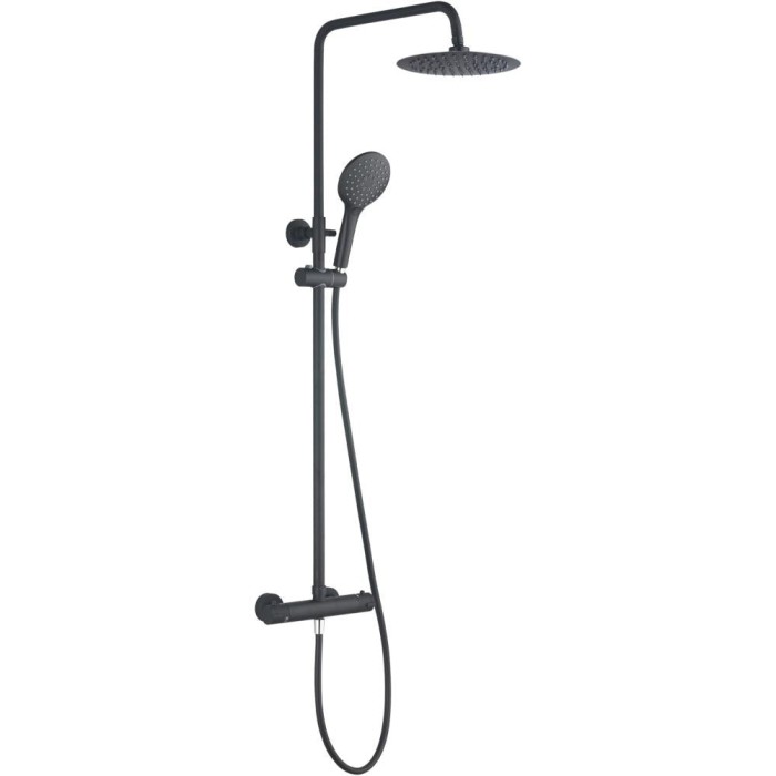 Orca Thermostatic Bar Mixer Shower & Round Rainhead - Black