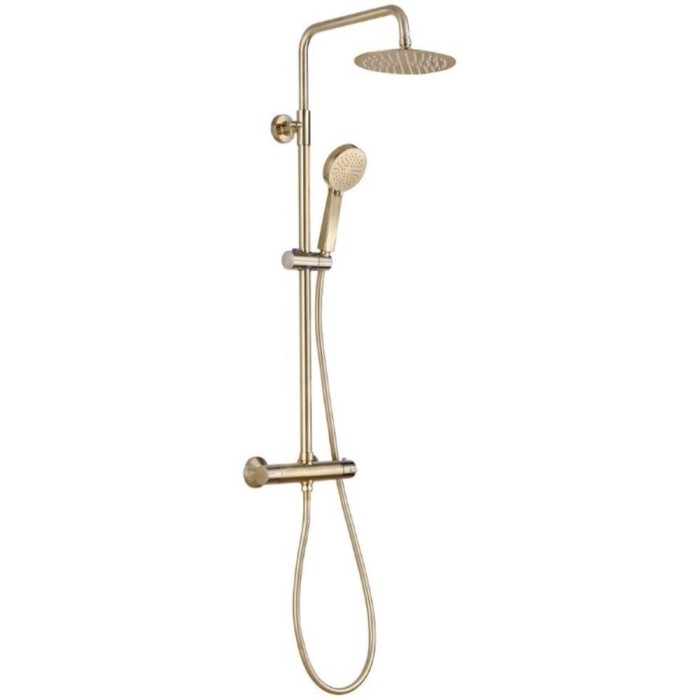 Tailored Round Thermostatic Overhead Shower Kit - Brushed Brass